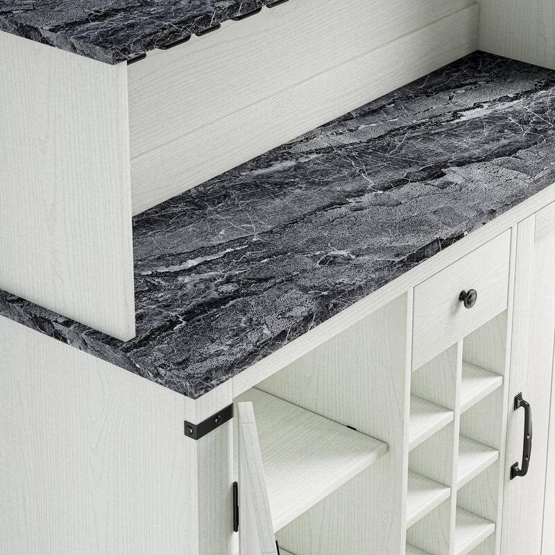 47 in. Wood Buffet Bar Cabinet with Wine Rack with granite pattern countertop