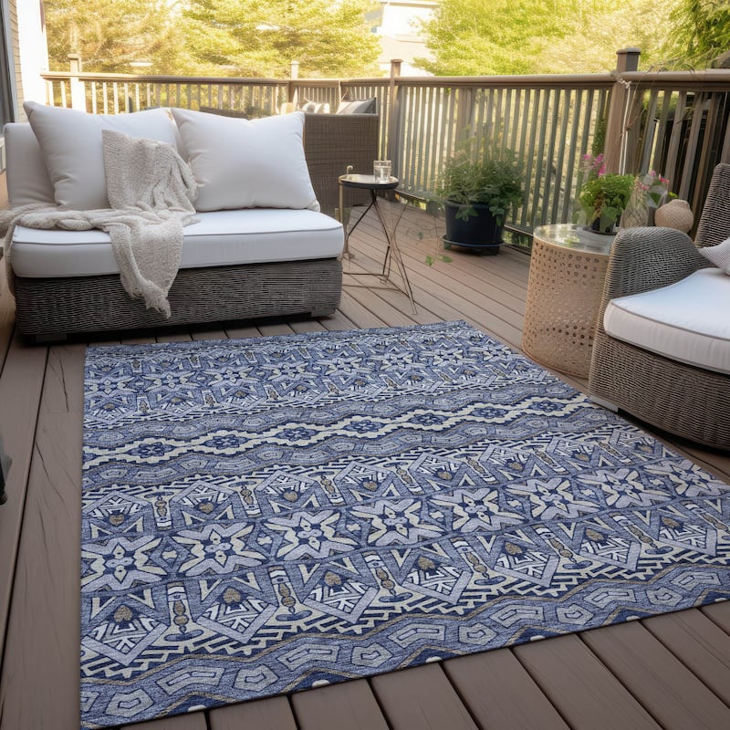 Machine Washable Indoor/ Outdoor Chantille Mosaic Global Rug