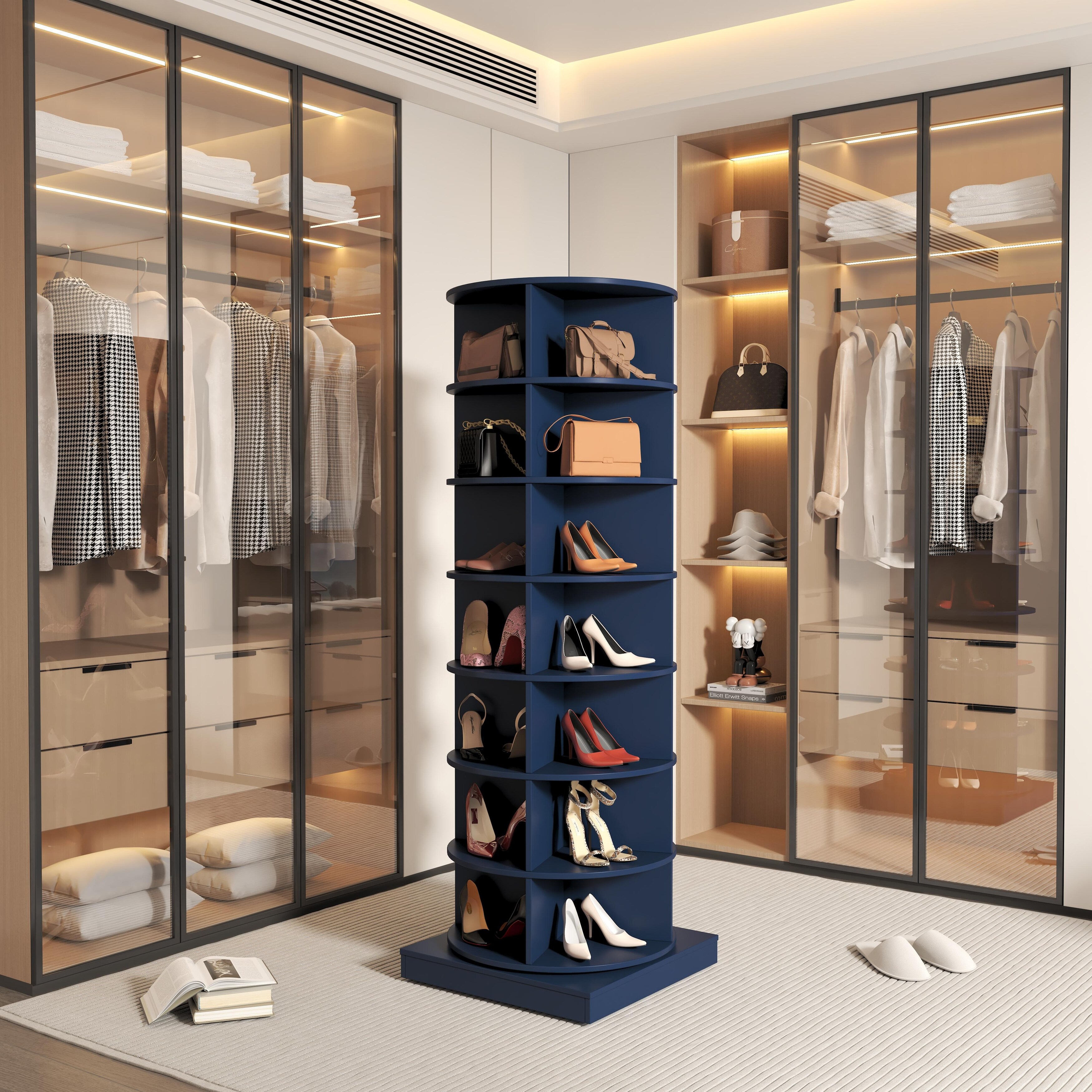 7 Tier Rotating Shoe Cabinet,Spinning Shoe Display Lazy Susan