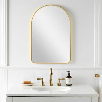 HomeRoots 39" Gold Arch Metal Framed Bathroom Vanity Mirror - 28.29 in. x 39.30 in. x 3.53 in.