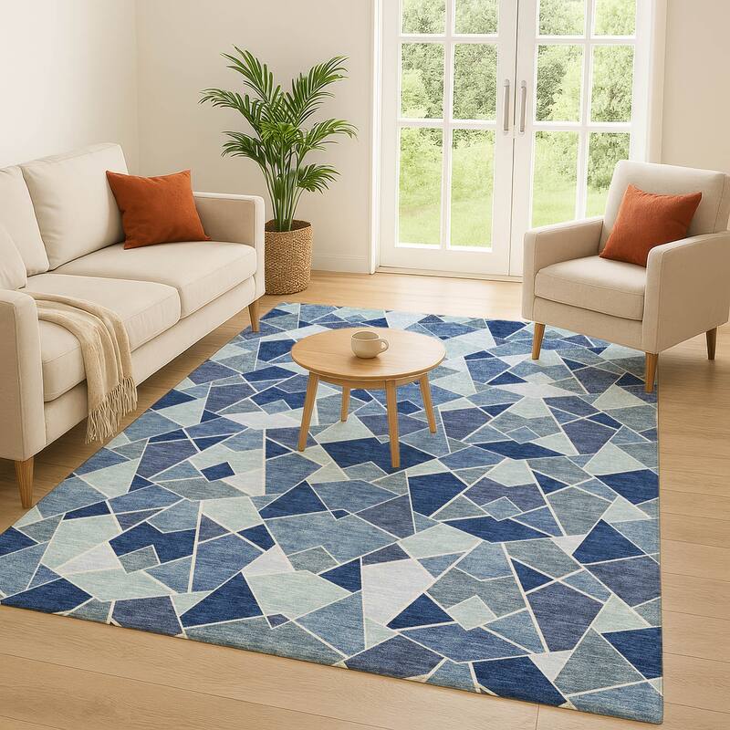Machine Washable Indoor/ Outdoor Modern Mosaic Chantille Rug