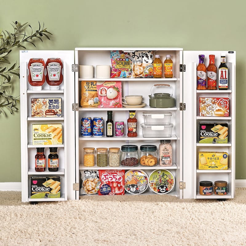 VECELO 35.4" Kitchen Pantry Storage Cabinet Freestanding Bathroom Storage Cabinets Small Food Pantry Cabinet for Dining Room