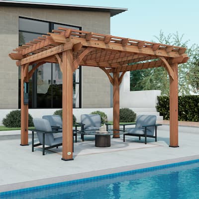 Backyard Discovery Beaumont 12'x10' Cedar Wood Pergola w/ Trellis Roof