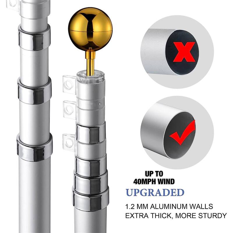20ft Telescopic Aluminum Flagpole with US Flag Ball