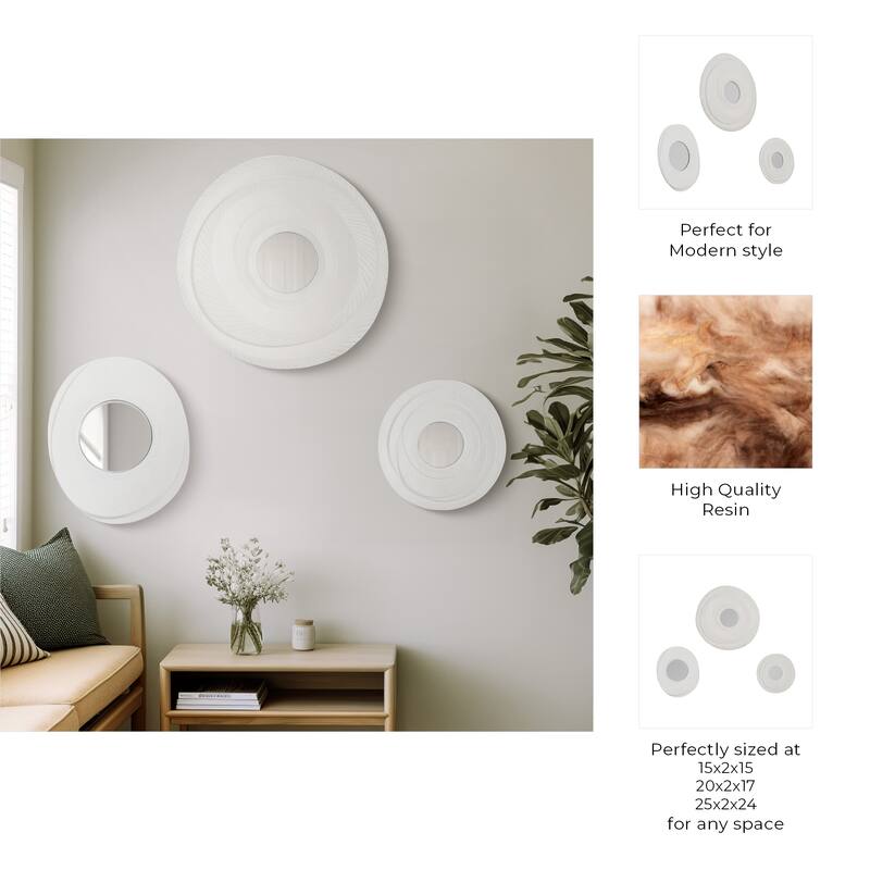 Resin Convex Round Mirror Set of 3 - Gray, 15", 17" - 25.0"