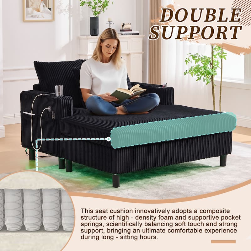 Recliner Sofa Loveseat with Chaise Lounge, Sleeper Sofa with USB & Type-C Charging Ports, Sofa Bed with Cup Holders