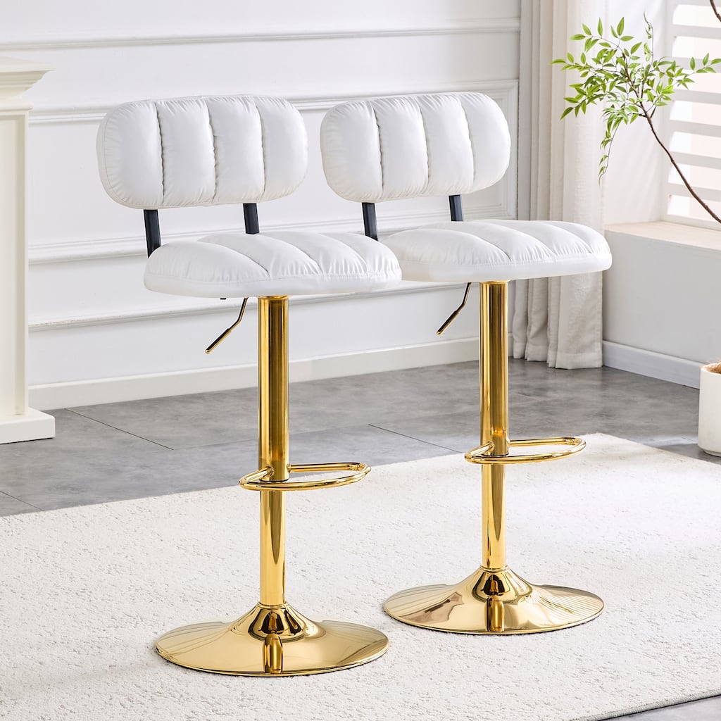 Adjustable Height Swivel Bar Stools Set of 2, PU Leather Upholstered Bar Stools, Dining Chairs with Metal Base & Footrest