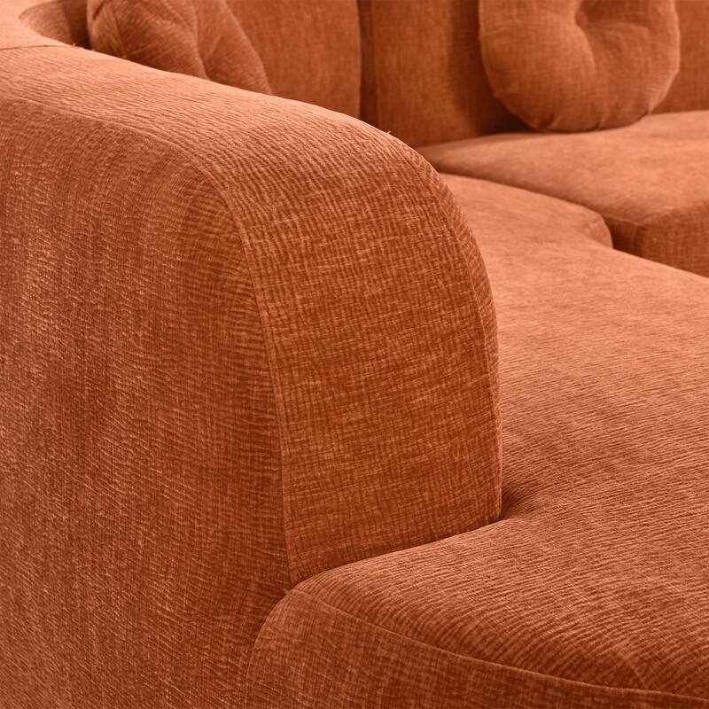 122" Polyester 4-Seat Sectional Sofa with Curved Design & High-Resilience Foam