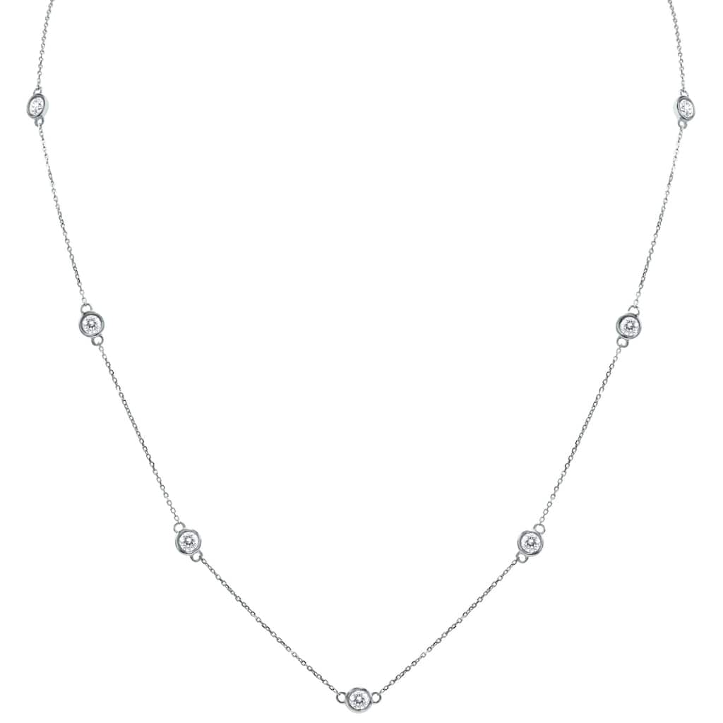Marquee 2 Carat TW Bezel Set Diamond Station Necklace in 14K White Gold