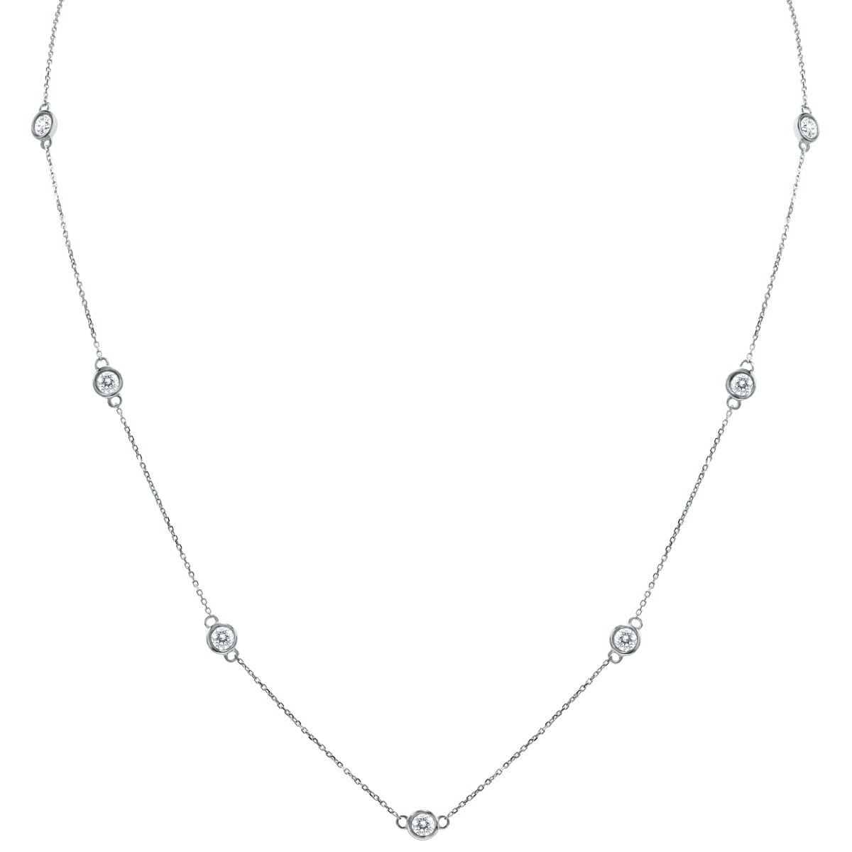 Marquee 2 Carat TW Bezel Set Diamond Station Necklace in 14K White Gold