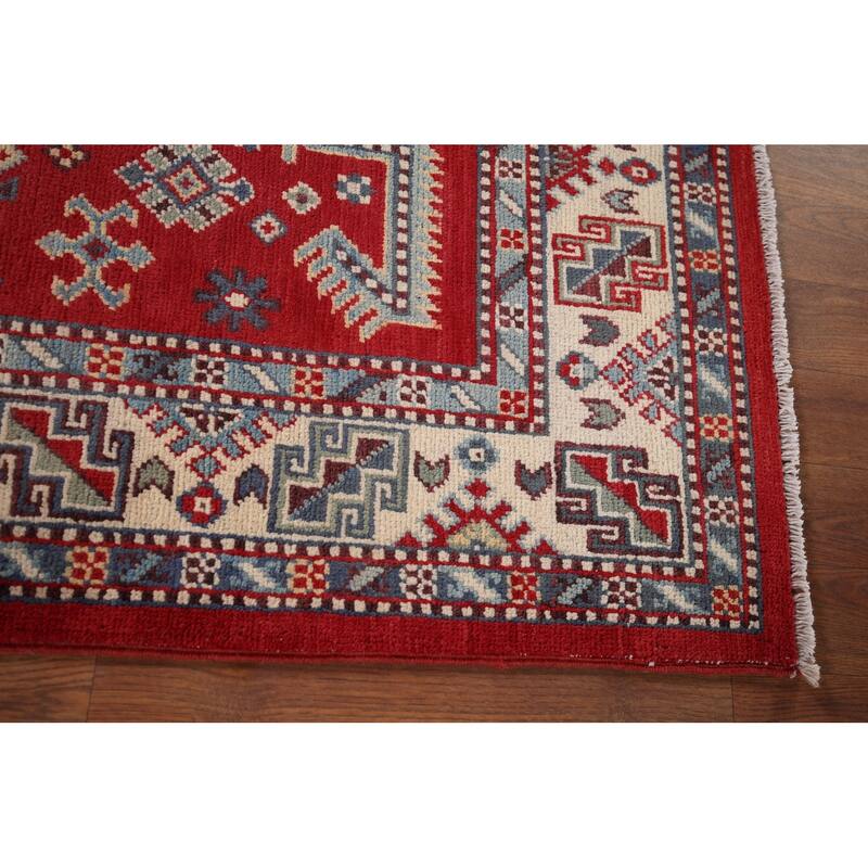 Red Kazak Oriental Foyer Rug Handmade Wool Carpet - 4'0" x 6'3"