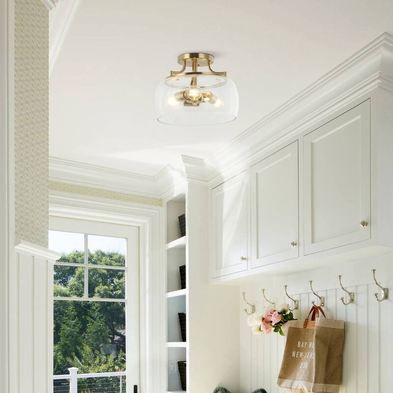Lusteria 13.8" Modern Gold 3-Light Semi-Flush Mount Ceiling Light