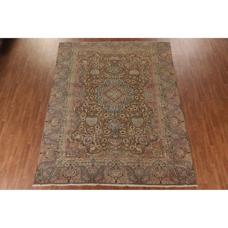 Hand Knotted Oriental 100% Wool Carpet Traditional Floral Brown Kashmar Area Rug - 12' 0'' X 9' 5''