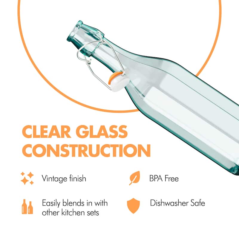 Amici Home Set of 2 Italian Recycled Green Faceted Hermetic Bottles