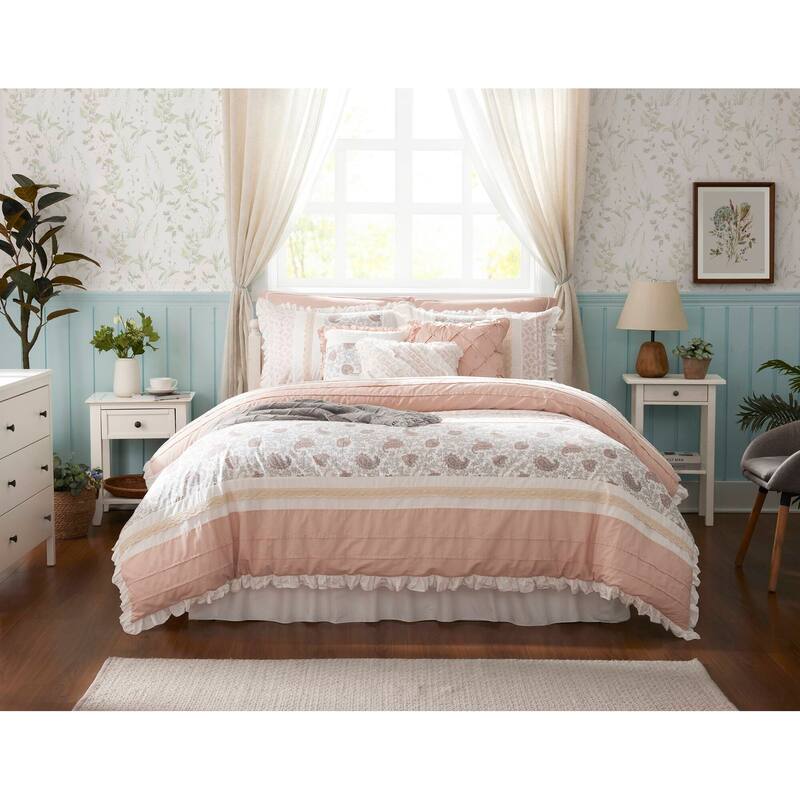GDF Studio - Dawn 9-Piece Cotton Percale Comforter Set with Decorative Pillows