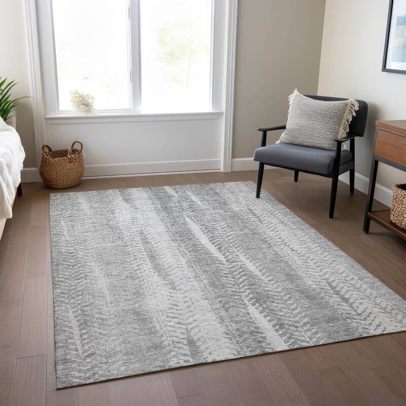 Machine Washable Indoor/ Outdoor Chantille Modern Imprints Rug - Silver - 9' x 12'