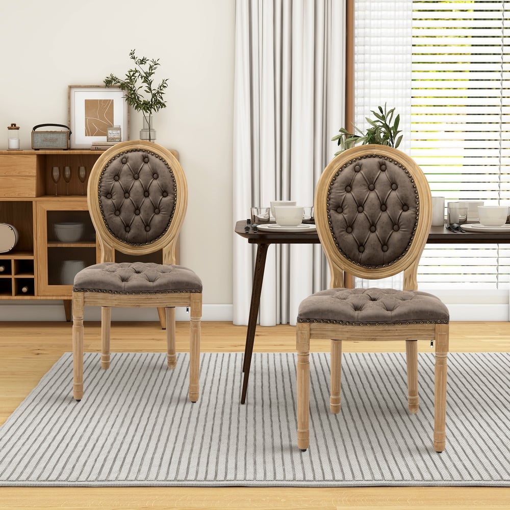 French Country Solid Wood Fabric Dining Chair Set of 2