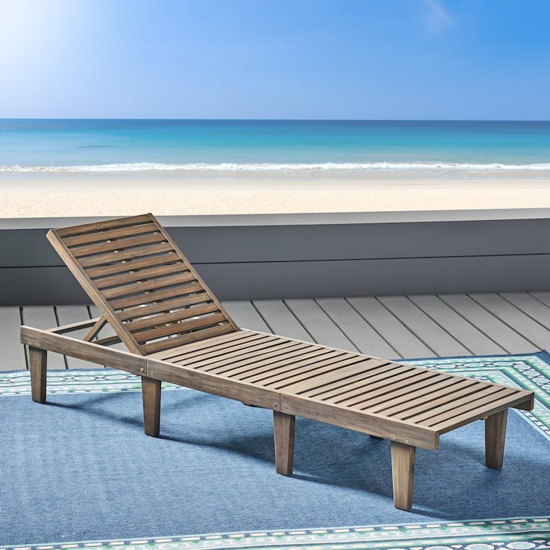 Ariana Acacia Wood Outdoor Chaise Lounge with Cushion by Christopher Knight Home - N/A