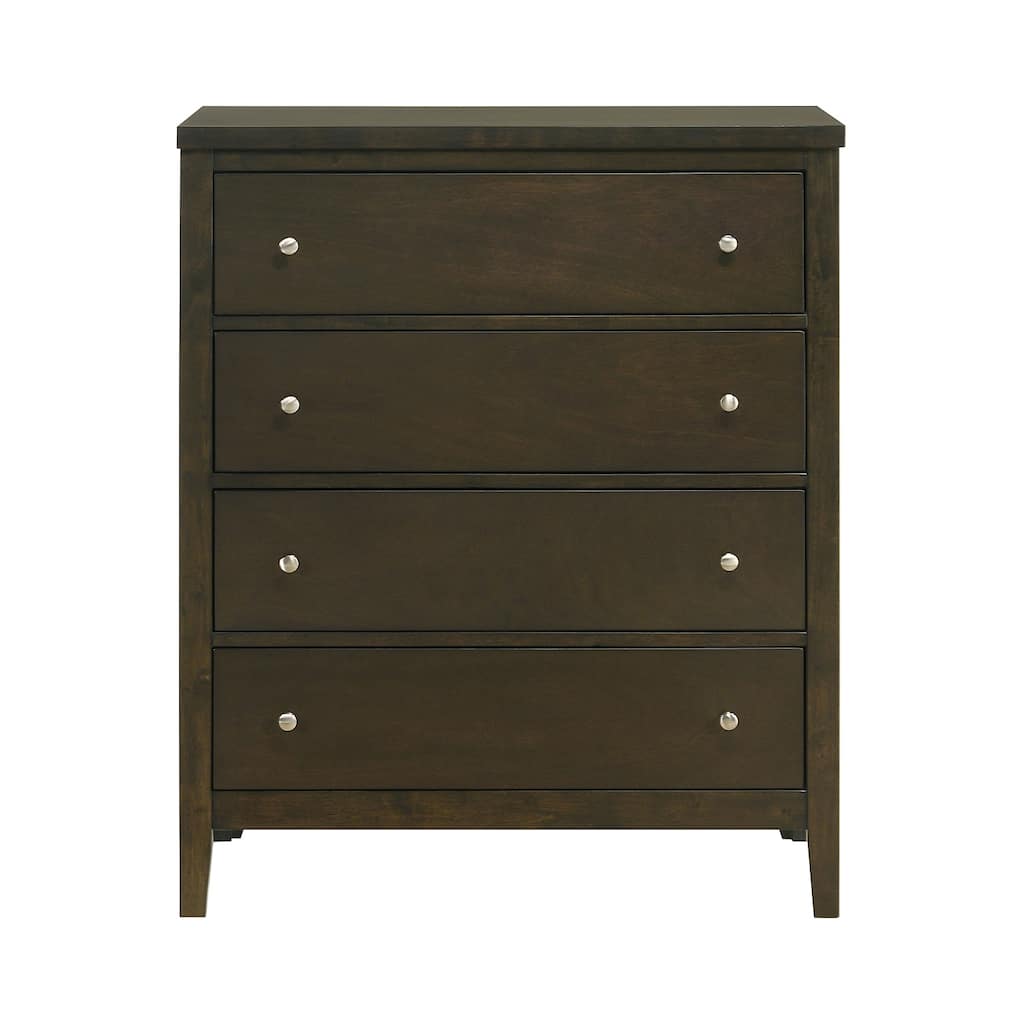 4 Drawers Wooden Chest with Brushed Nickel Hardware in Dark Cocoa