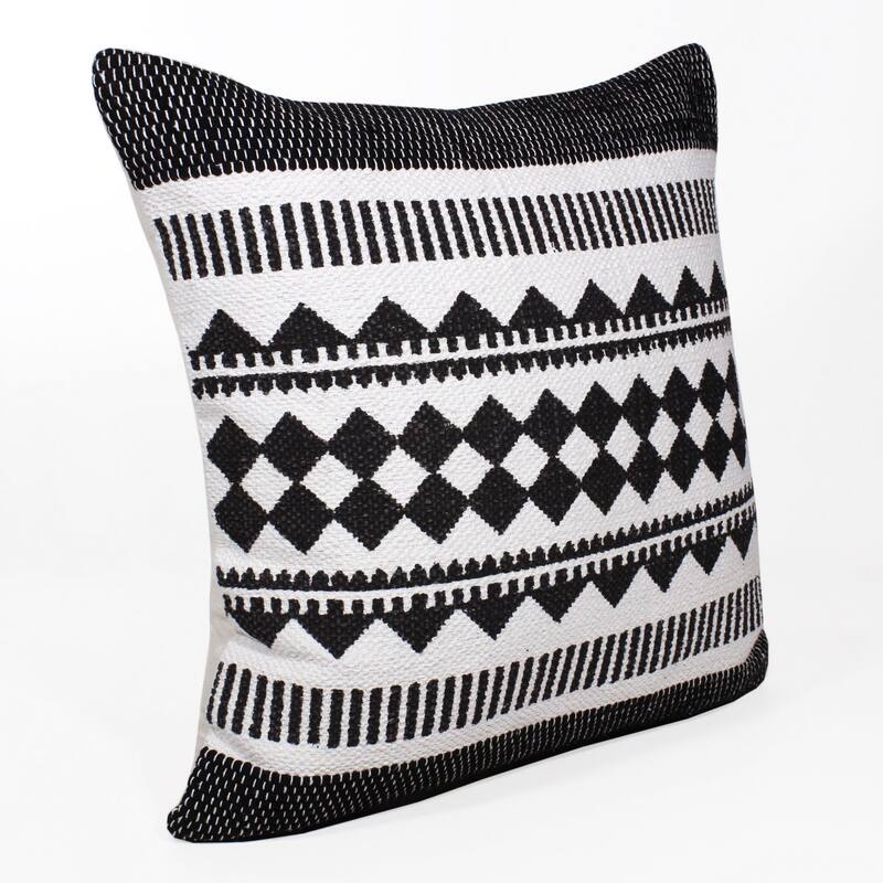 20" Black and White Bordered Mosaic Geometric Striped Square Throw Pillow