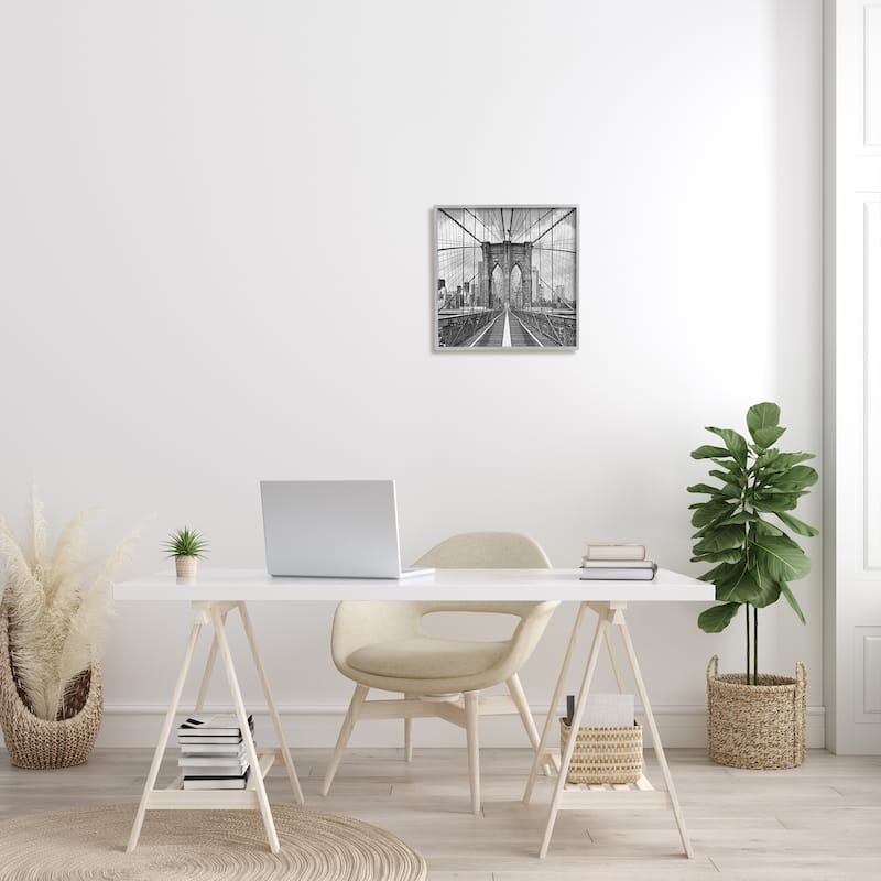 Stupell Brooklyn Bridge Black White Industrial Landscape City Architecture Framed Wall Art