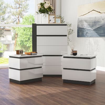 Furniture of America Conjira Modern 3-Piece White Wood Chest and 2 Nightstand Bedroom Set