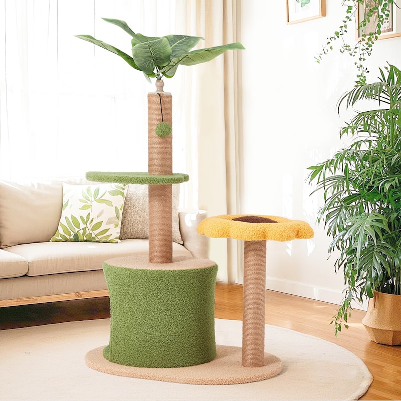 EROMMY Cat Tree Tower,Indoor Cat Tree with Sisal Scratching Posts, Cozy Condo, Sturdy Padded Perch-Colorful Cat Playhouse