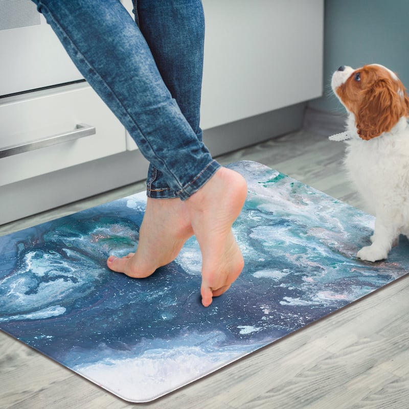 Highland Home Salty Waves 30” x 20” Decorative Vinyl Comfort Floor Mat Manufactured in The USA, Waterproof, Easy to Clean