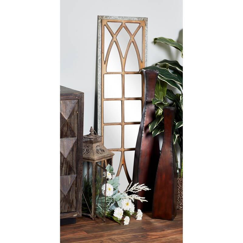 Wood Window Pane Inspired Wall Mirror - Brown - Roche River Decor - 1"W x 15"L x 52"H