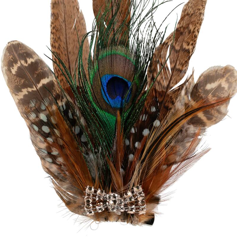 Peacock Feather Christmas Clip-On Ornament - 6" - Brown, White and Green