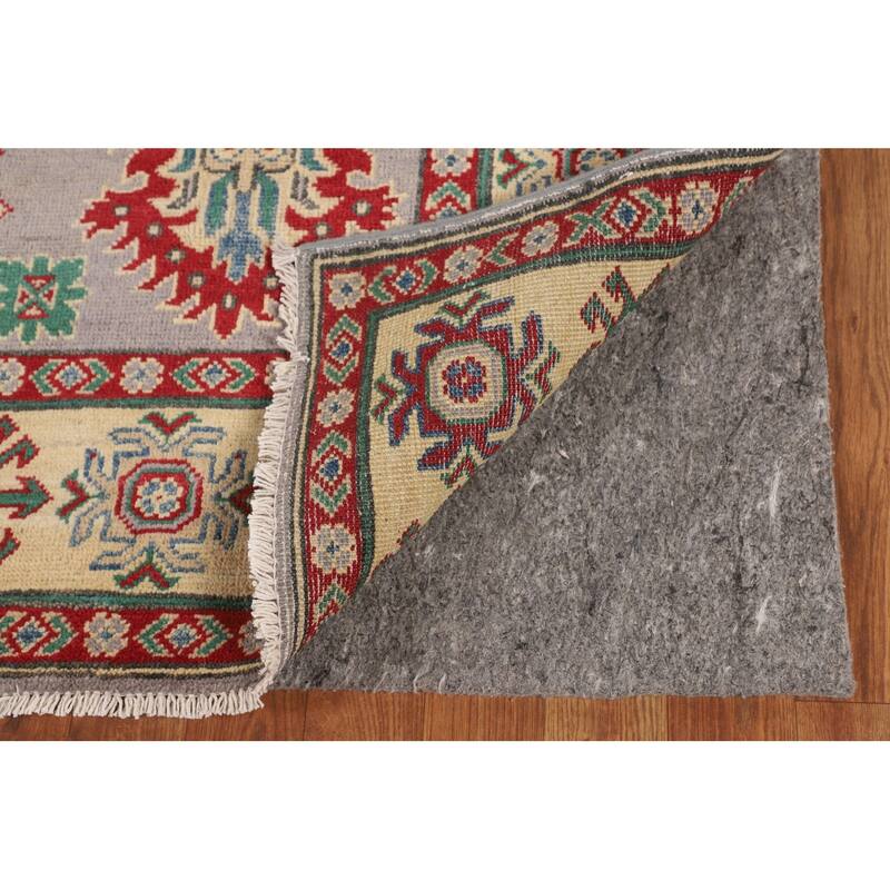 Grey Geometric Kazak Oriental Area Rug Handmade Wool Carpet - 5'1" x 6'9"