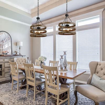 Farmhouse 5-Light Wood Drum Rustic Chandelier for Kitchen Island Dining Room - D 18" x H 25"