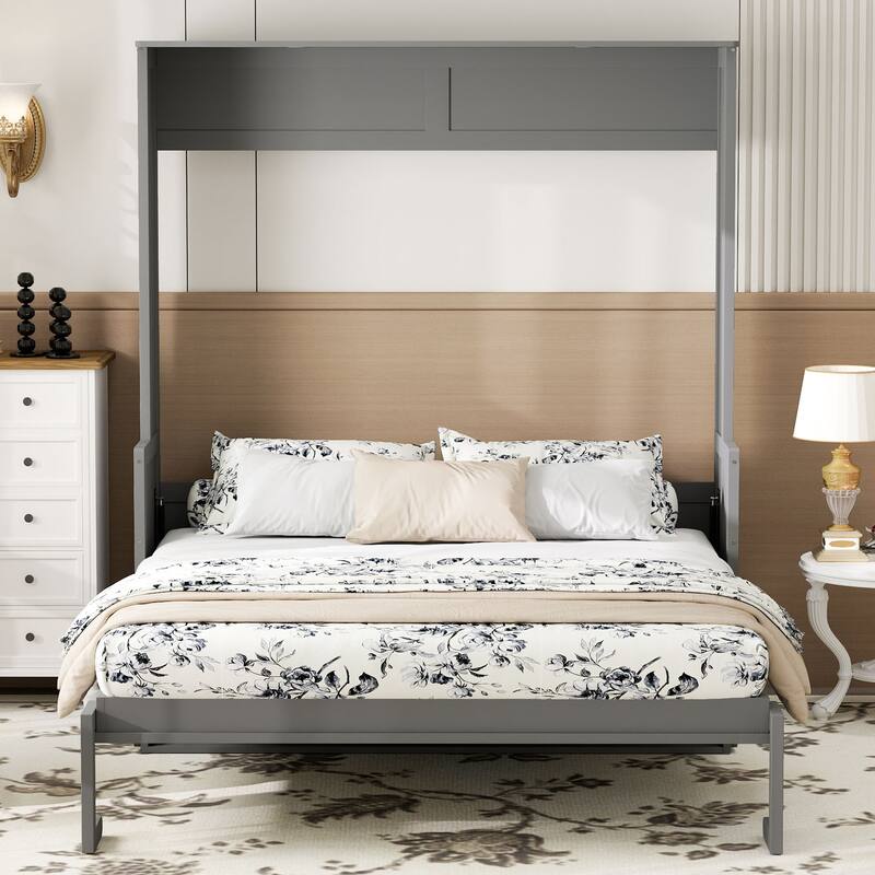 Space-Saving Queen Murphy Bed with Desk, LED Lights, and USB Charging