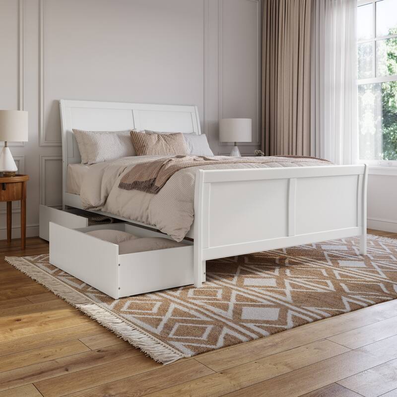 AFI Portland Platform Bed with Matching Footboard & Storage Drawers - White - Queen