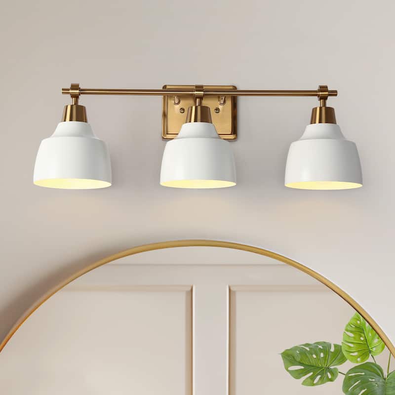 Modern 3-Light Bathroom Vanity Lights Metal Gold White Wall Sconces - W 23.6" x L8.3" x H7.1"