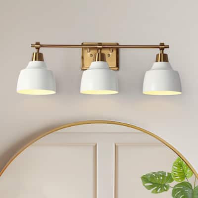 Modern 3-Light Bathroom Vanity Lights Metal Gold White Wall Sconces - W 23.6" x L8.3" x H7.1"