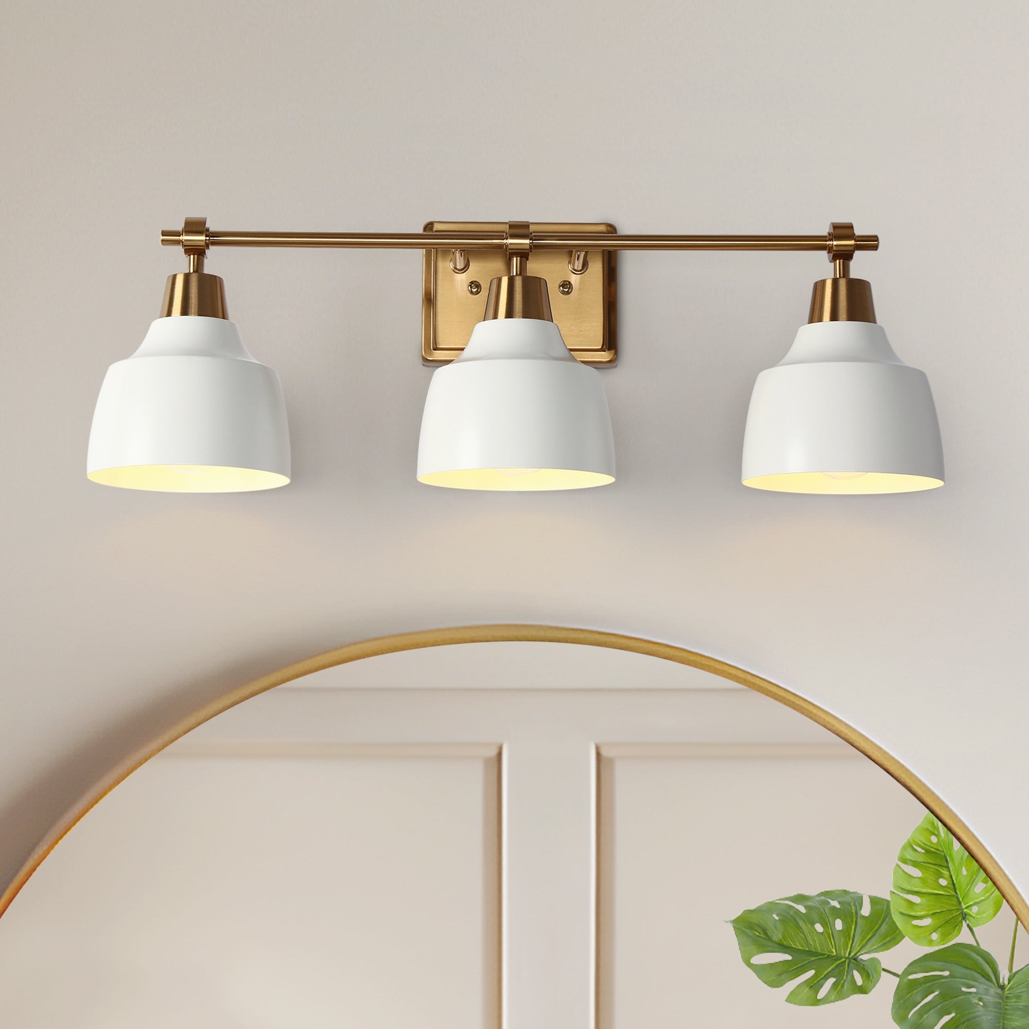 Modern 3-Light Bathroom Vanity Light White Gold Metal Wall Sconce - W 23.6" x L8.3" x H7.1"