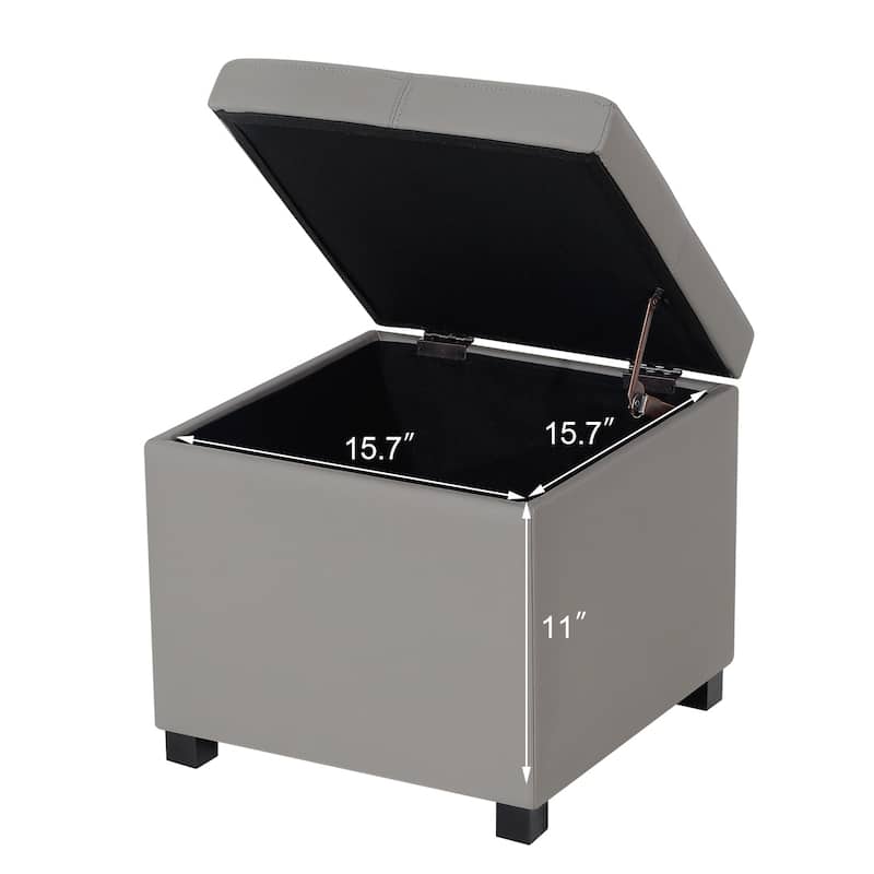 Adeco 17.5" Faux Leather Storage Ottoman with Wooden Legs