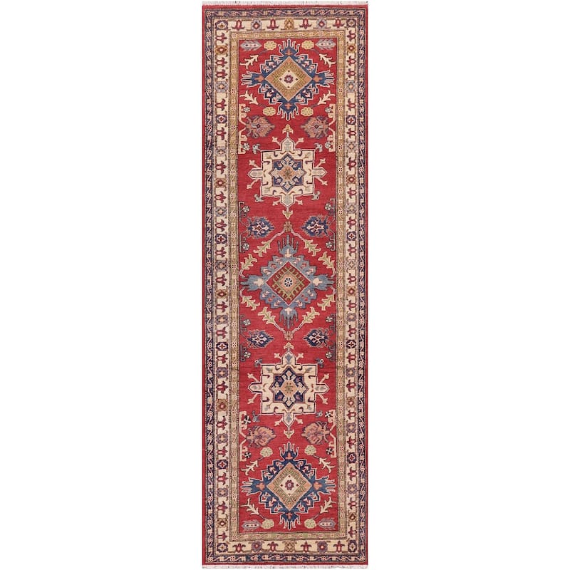 Southwestern Kazak Trey Red/Beige Wool Runner - 2'11'' x 9'6''