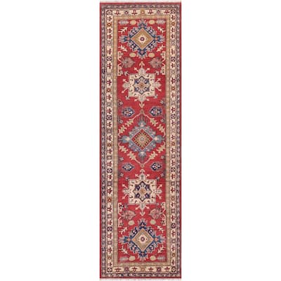 Southwestern Kazak Trey Red/Beige Wool Runner - 2'11'' x 9'6''