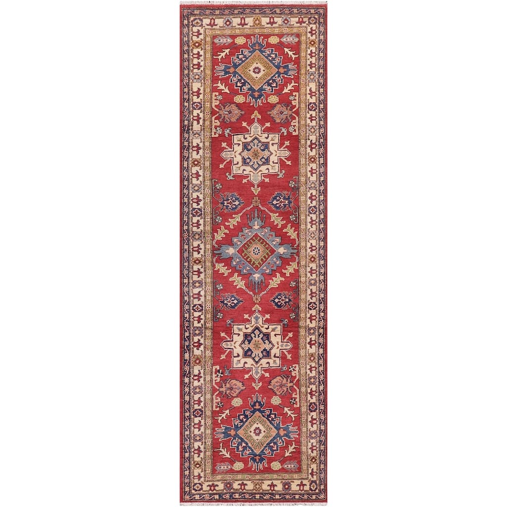 Southwestern Kazak Trey Red/Beige Wool Runner - 2'11'' x 9'6''