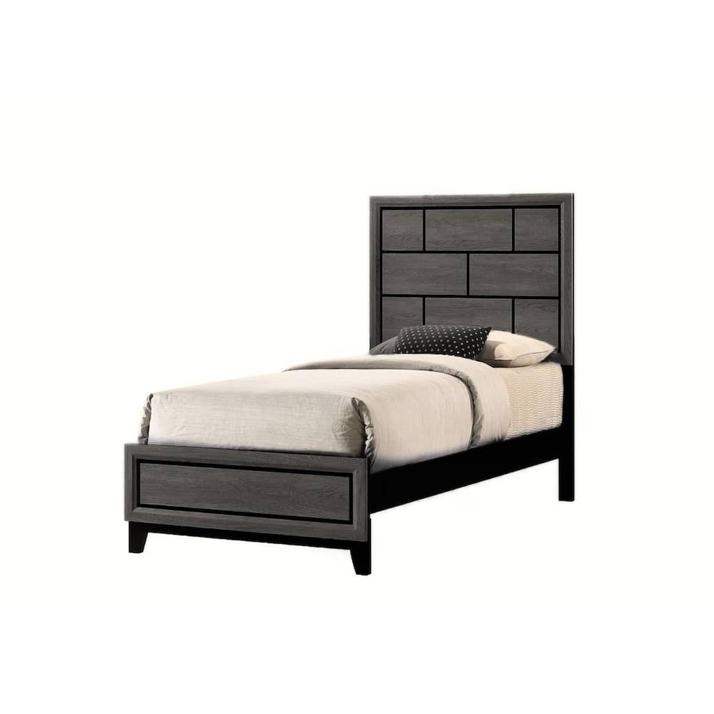 Twin Size Wood Contemporary Platform Bed with Geometric Headboard and Low-Profile Design