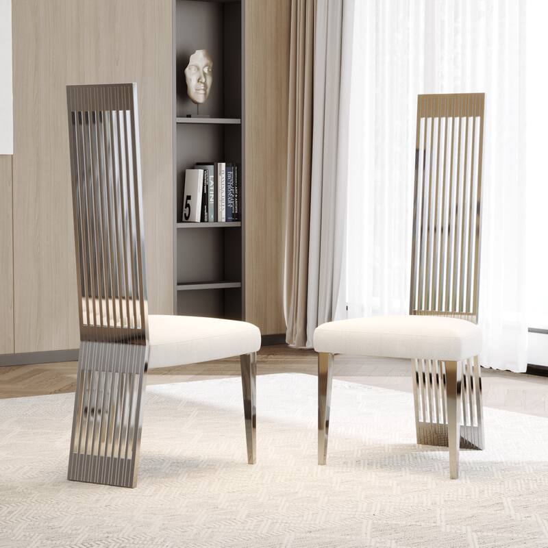 Faux Mable Dining Table Set with White Boucle and High Back Chairs