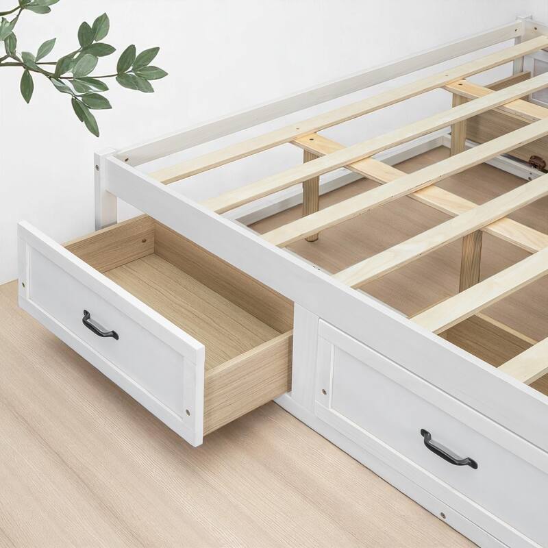 Full/Queen Platform Bed with 6 Storage Drawers, Modern Wood Frame with Slats, No Box Spring Needed