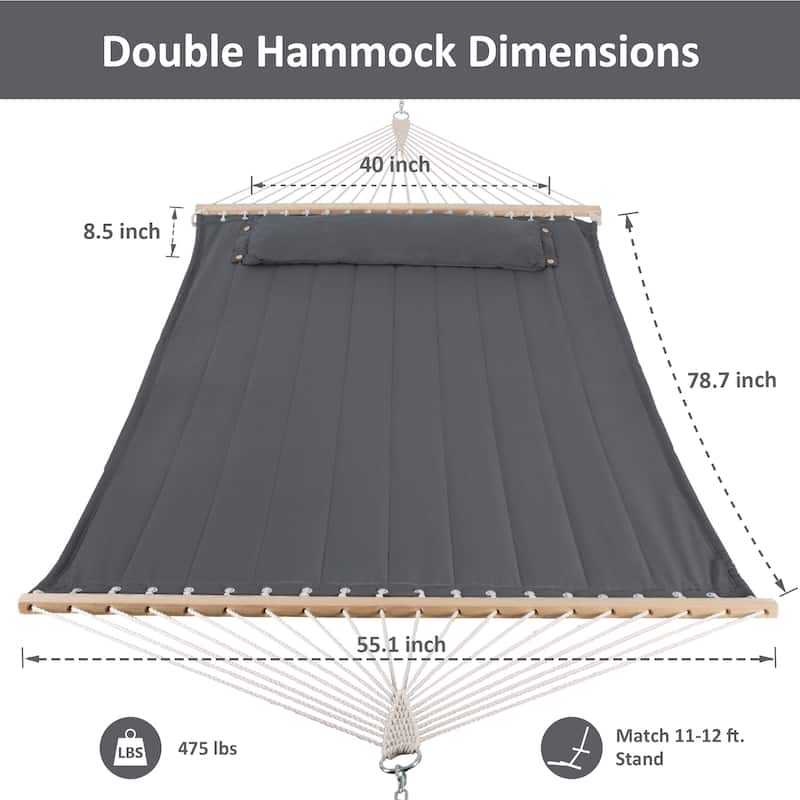78'' Quilted 2 Person Hammock Beach Swing with Spreader Bars&Pillow - 55.1*122*1