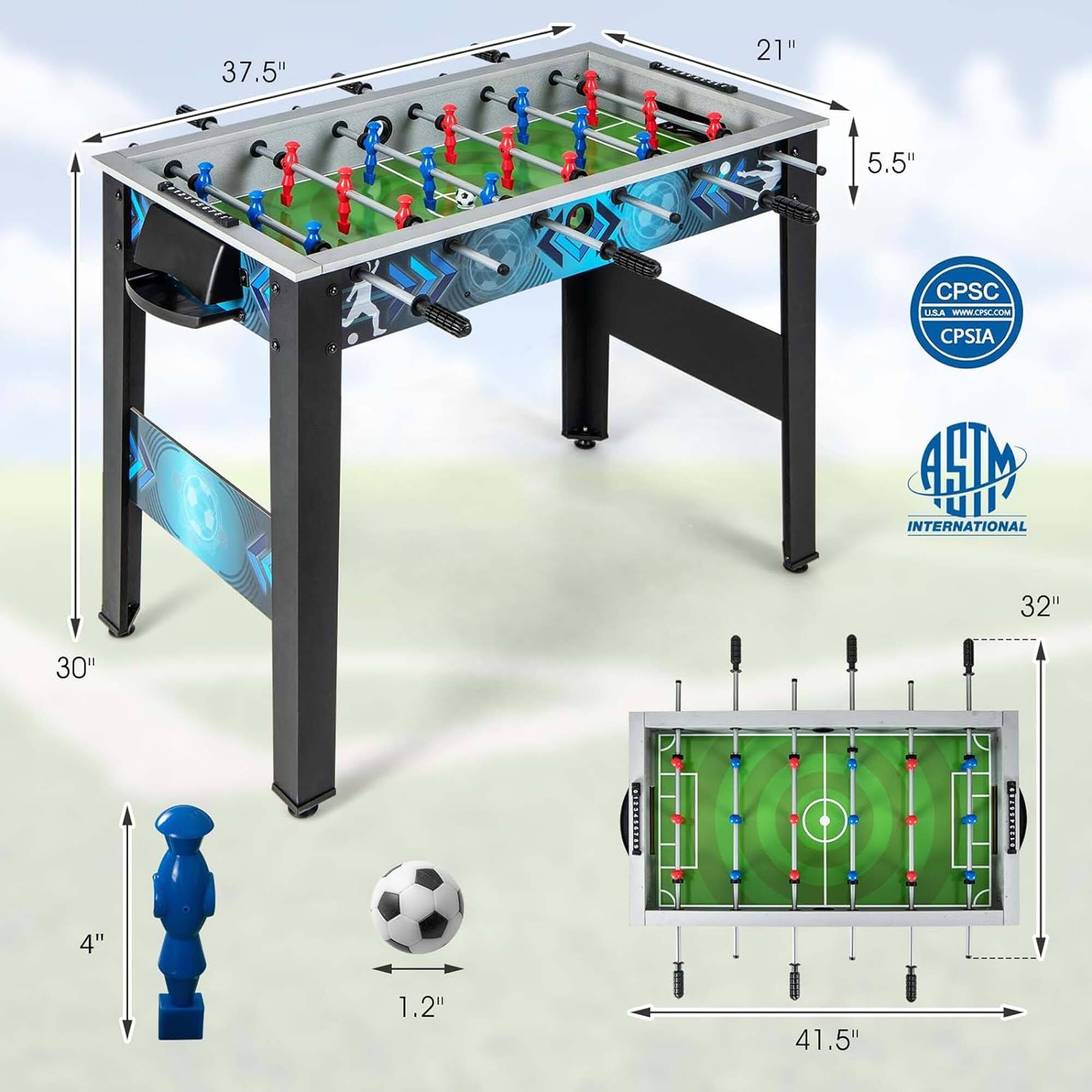 Freestanding Foosball Table Soccer Table Game with 2 Footballs &Handle