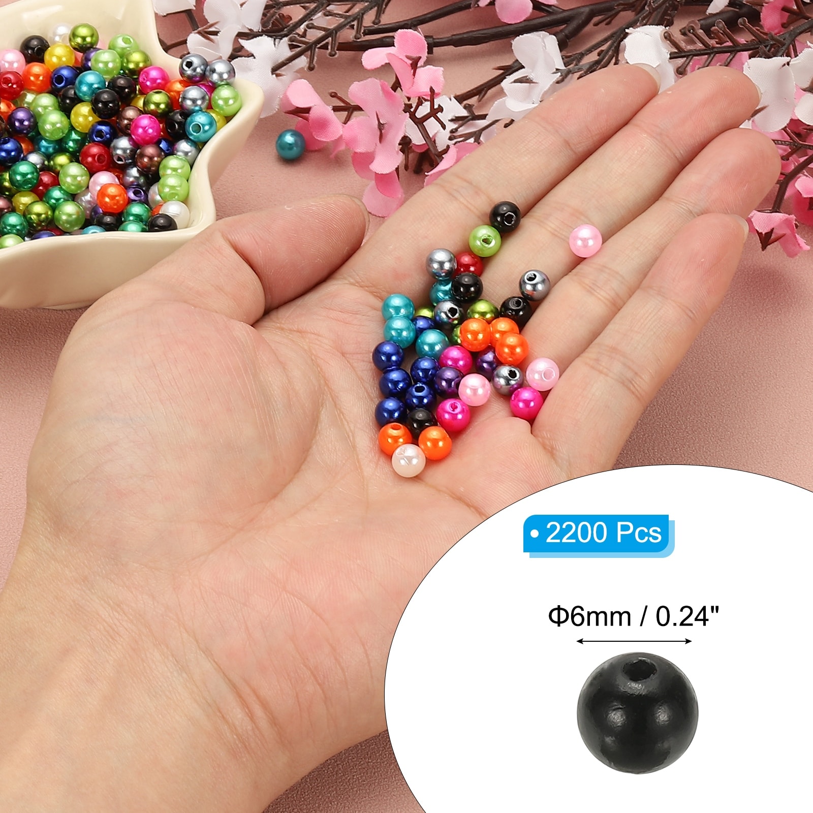 Round Shiny Pearl Beads, Faux Pearls Beads Loose Beads with Hole for Cosmetic Boxes DIY Parts Jewelry Making Wedding