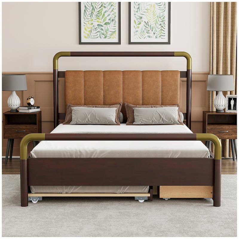 Queen Size Wooden Storage Platform Bed