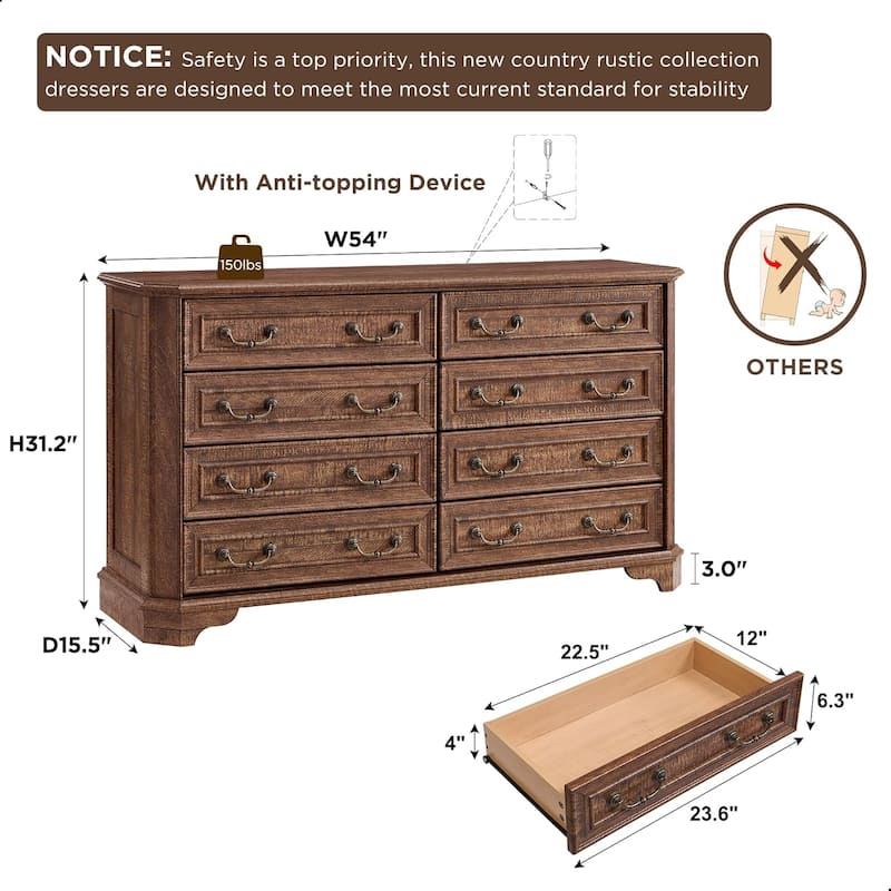 Farmhouse Drawers Dresser, Wood Chest of Drawers, Dressers Organizer