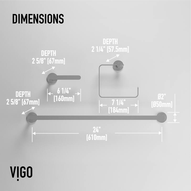 VIGO Arden 3-Piece Bathroom Hardware Accessory Set with 24 in. Towel Bar, Toilet Paper Holder, Hand Towel Holder